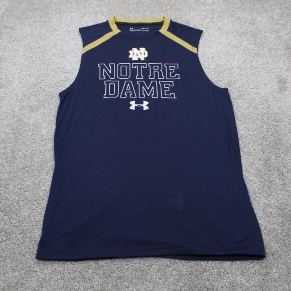 Notre Dame Tank Top Men Small Blue Under Armour Threadborne Loose Fit Heatgear - Picture 2 of 11